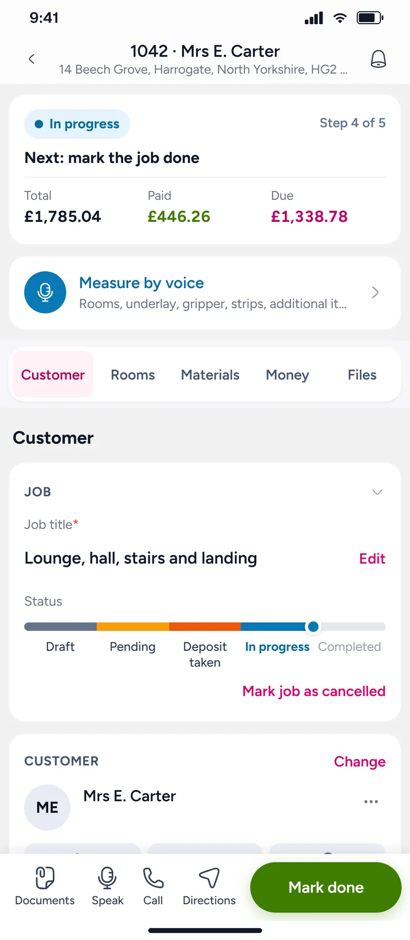 Mrs E. Carter’s job page on a phone